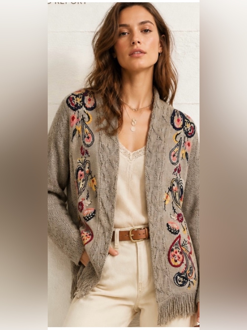 Anthro. Sleeping on Snow Folklore Fringe Cardigan Sz. XS P Boho Fringe Indie